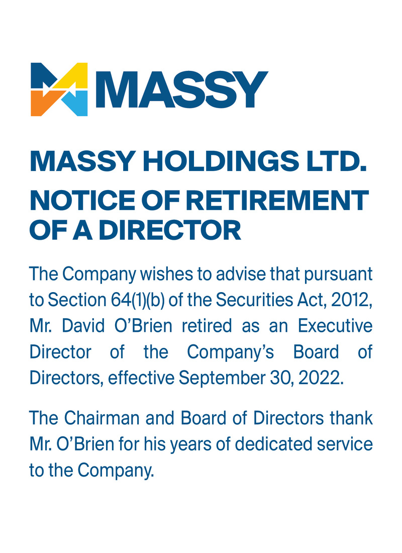 Notice of retirement of a director